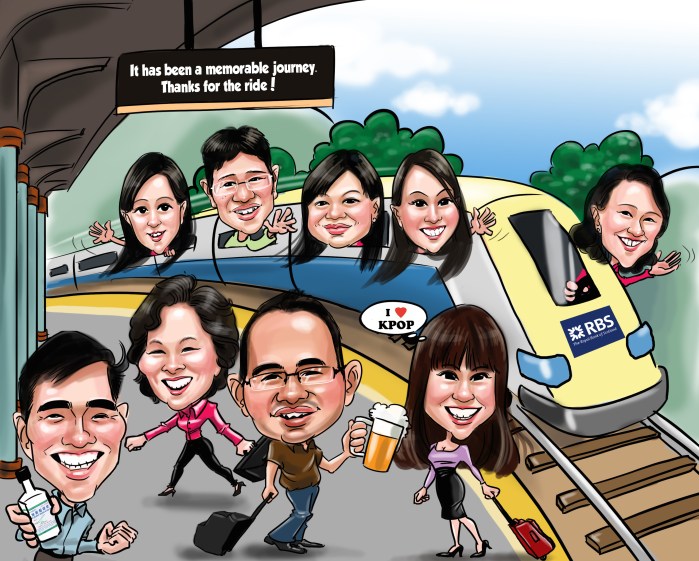 Farewell Caricature Train Bear leaving Singpore