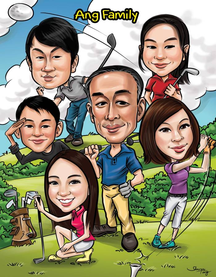 Farewell Family Caricature Golf