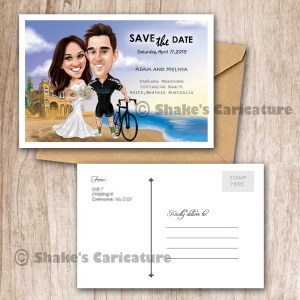 Wedding Caricature Couple Portrait Save the Date Beach
