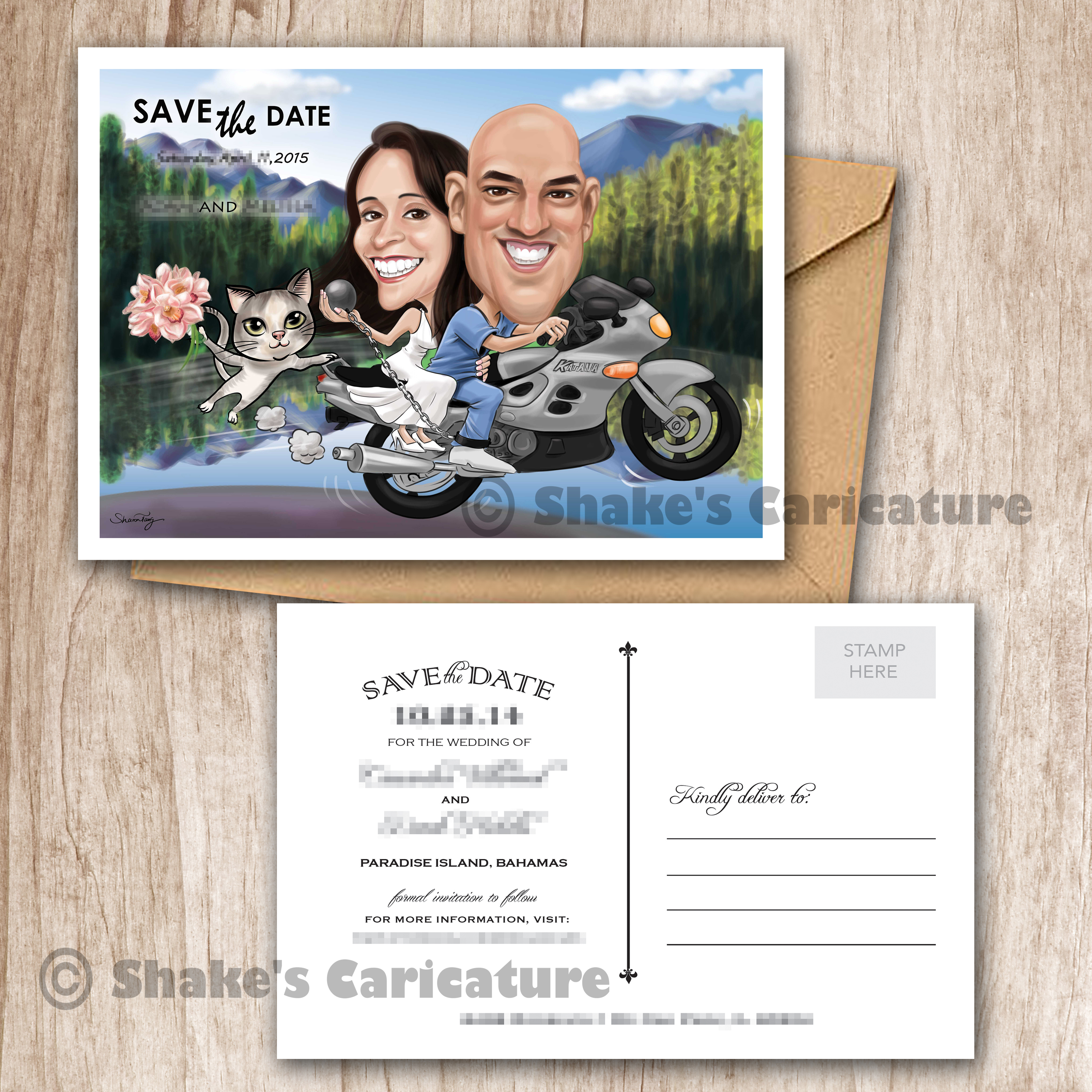 Wedding Caricature Couple Portrait with Pet_ Save the Date _ Invitation