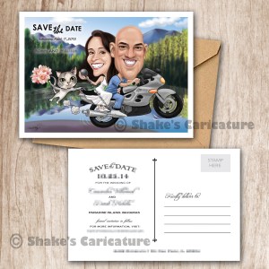 Wedding Caricature Couple Portrait with Pet_ Save the Date _ Invitation