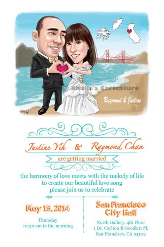 Wedding Invitation Caricature San Francisco