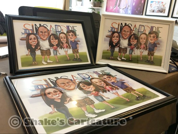 Singapore caricature_Singapore skyline_family